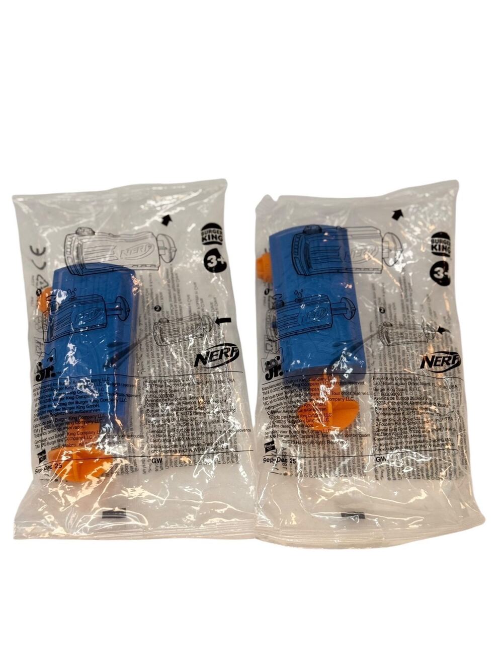 2 Burger King Hasbro NERF Water Blaster Kids Meal Toys Sealed